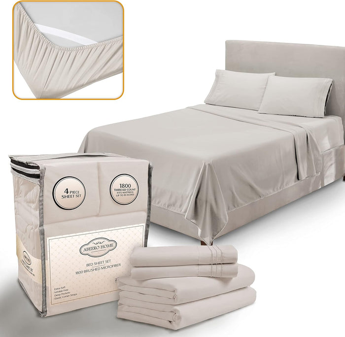 Queen Sheet Set - Elastic Corner Straps - Soft Cooling Sheets - Luxury Hotel Bed Sheet - Deep Pockets Microfiber Bedsheet - Bedding Sheets & Pillowcases - 4 Piece (Queen Size, Gray)