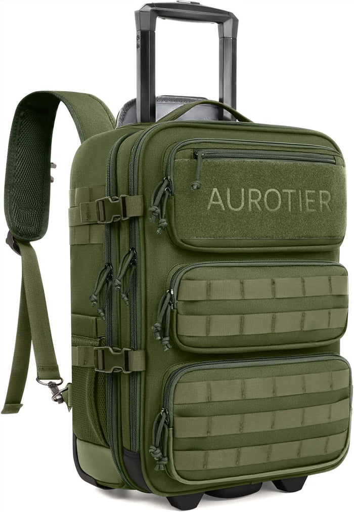Rolling Tactical Laptop Backpack, 17 Inch Wheeled Military Computer Backpack for Men and Women, Roller Carry on Luggage for Work Travel, Overnight Molle Outdoor Hiking Bag with Wheels, Black
