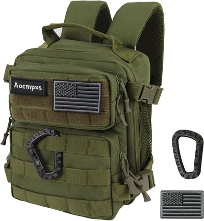 Mini Tactical Backpack, 9L Small Gym Backpacks for Men Women Molle Military Pack with US Flag Patch and Carabiner (Green)
