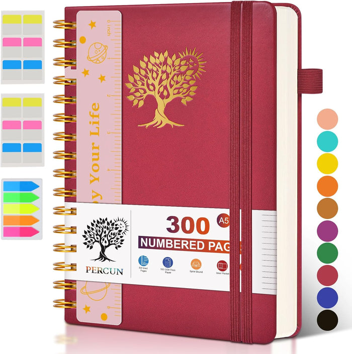 Large Spiral Notebook Journal for Women Men - 300 Numbered Lined Pages, College Ruled, A4 Hardcover Spiral Bound Notebook for School, Work, Note Taking, Writing, Leather Spiral Journal 8.5"x11"