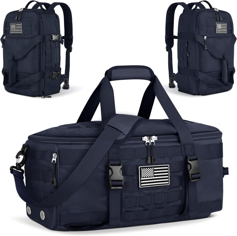 ETRONIK Gym Bags for Men Women, Tactical Duffle Bag Backpack with Shoe Compartment, 3 in 1 Carry on Travel Backpack with Wet Pocket, Weekender Overnight Range Bag for Workout Football Gym, Black