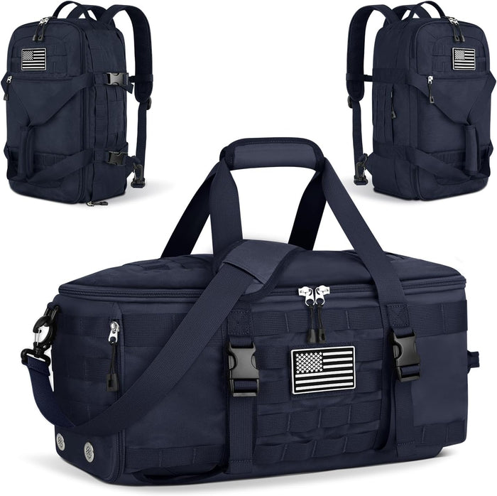 ETRONIK Gym Bags for Men Women, Tactical Duffle Bag Backpack with Shoe Compartment, 3 in 1 Carry on Travel Backpack with Wet Pocket, Weekender Overnight Range Bag for Workout Football Gym, Black