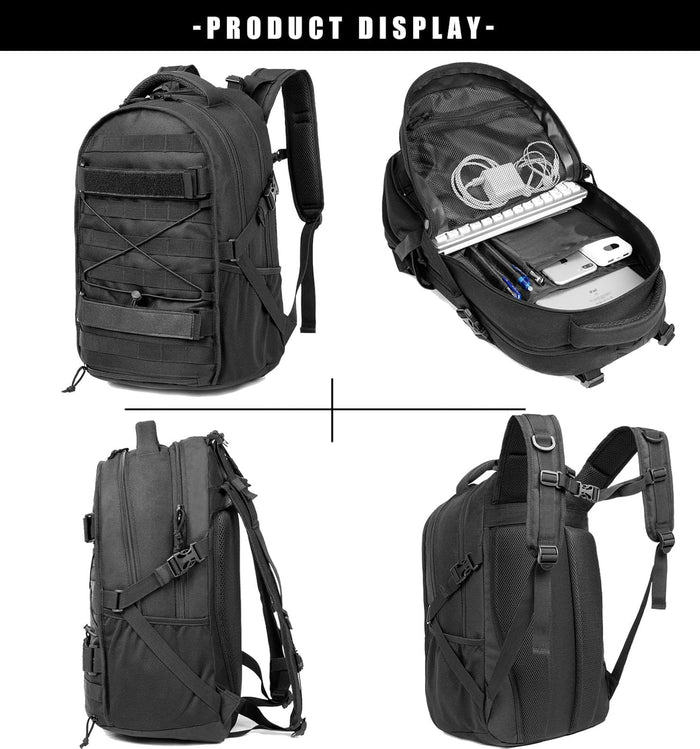 Tactical Military Backpack 30L Molle Assault Pack Army Rucksack, Heavy Duty for Hiking Camping Travel 3-Day Bug Out Bag (Black)