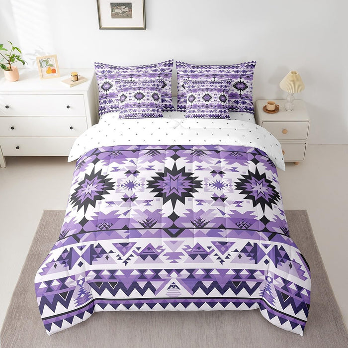 Feelyou Western Bohemian Bed Set Boys Girls Twin Size Nordic Style 7 Pieces Beeding Set Ultra Soft Native American Design Boho Bed in a Bag with Comforter, Sheets, Pillowcases Tribe