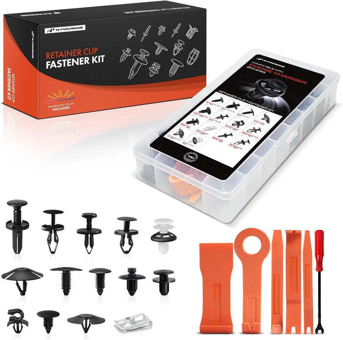 A-Premium 140PCS (11-Type) Car Retainer Clip Kit Compatible with Dodge Charger 2011-2023, Bumper Fender Hood Door Trim Panel Auto Push Pin Plastic Rivet Fastener Replacement Set, w/Removal Tool
