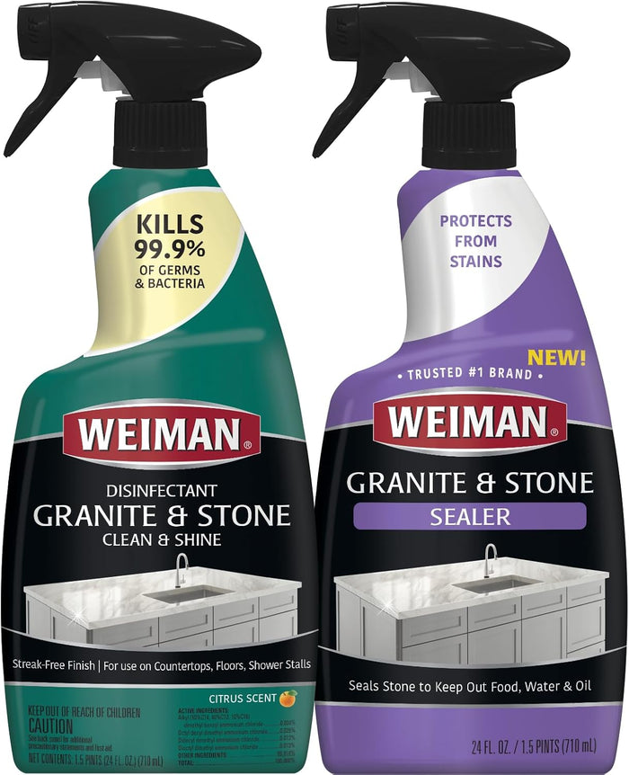 Weiman Disinfectant Granite Daily Clean & Shine (2 Pack with Polishing Cloth) Safely Clean Disinfect and Shine Granite Marble Soapstone Quartz Quartzite Slate Limestone Corian Laminate Tile Countertop