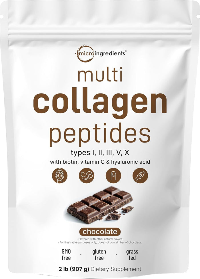 Micro Ingredients Multi Collagen Peptides Powder, 2lb | Type I, II, III, V, X + Biotin, Vitamin C & Hyaluronic Acid | Unflavored | Supports Hair, Skin & Joint Health | Keto, Non-GMO