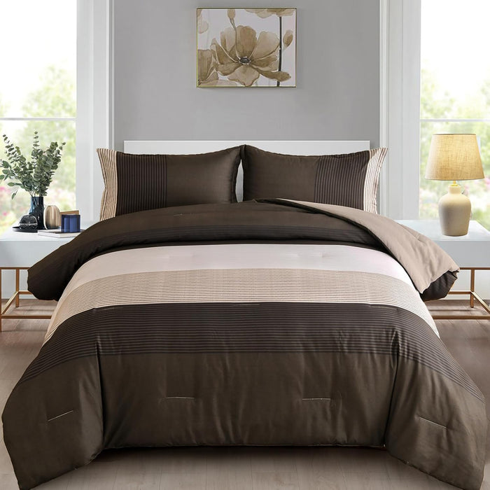 WONGS BEDDING Black Comforter Set Queen, Reversible Black Grey Stripe Down Alternative Comforter for All Season,3 Pieces(1 Patchwork Comforter+2 Pillowcases), Soft Microfiber Bedding Set 90"×90"