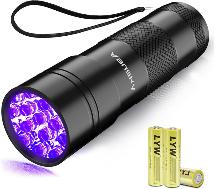 Black Light UV Light Flashlight: Vansky 395nm 12 LED 2 Pack Ultraviolet Blacklight Flashlight Mini Powerful Pet Urine Detector for Dog/Cat, Carpet Dry Stains Detection, Spot Scorpions, Resin Curing