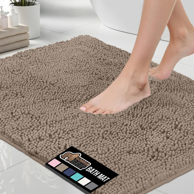 GORILLA GRIP Bath Rug Mat, Thick Soft Absorbent Chenille, Quick Dry Microfiber Mats, Rubber Backing Washable Shower Floor Rugs, Bathmat Runner, US Designed Bathroom Home Decor Accessories 24x17, Grey