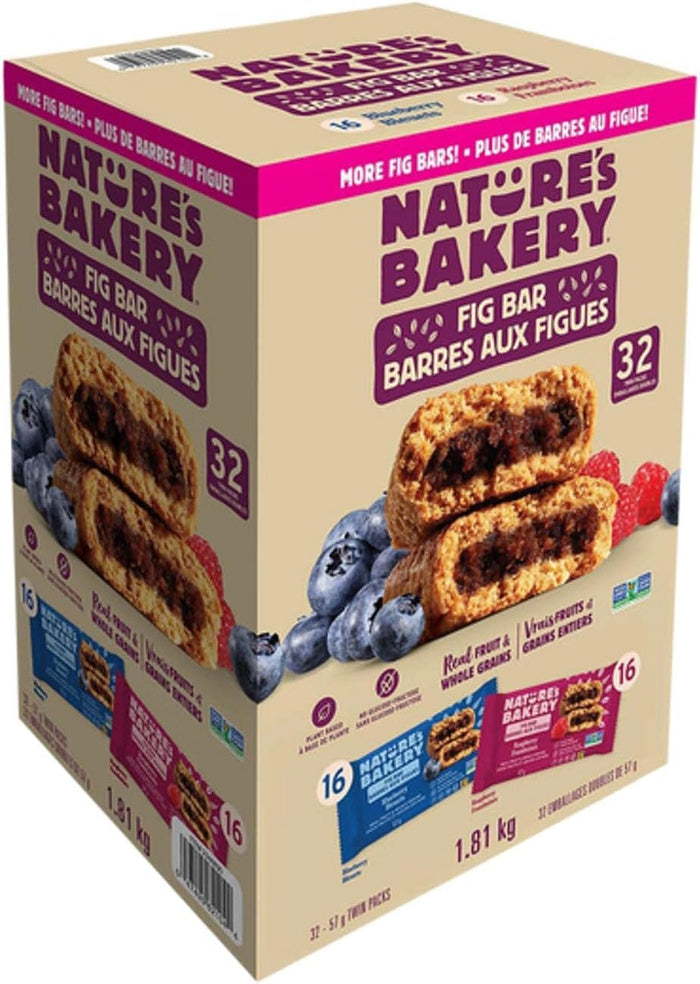 Nature's Bakery Whole Wheat Fig Bars, Blueberry, Real Fruit, Vegan, Non-GMO, Snack bar, Twin packs- 12 count