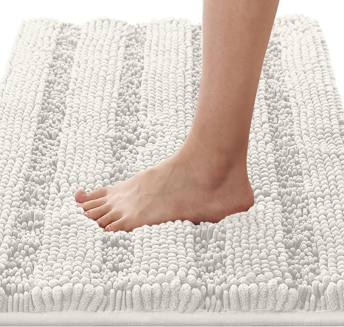 H.VERSAILTEX Sage Bathroom Rugs, Bath Mat Set of 2 Extra Thick Chenille Striped Pattern Shaggy Bath Rugs for Bath Room, Non Skid Bath Mats for Bathroom Floor (32 x 20 Plus 24 x 17 - Inches)