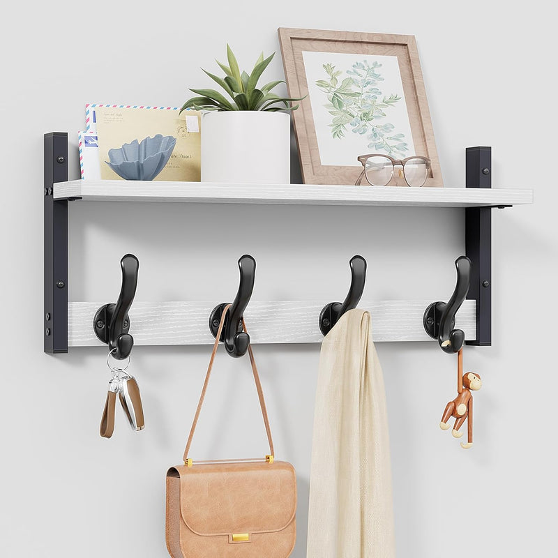 Tatub 29" Rustic Coat Rack Wall Mount with Shelf, Entryway Wall Hooks with Shelf, Coat Hangers for Bathroom, Living Room, Bedroom, Rustic Black
