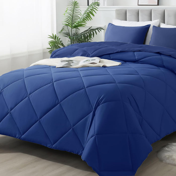 Down Alternative Bedding Comforter Sets Queen Size - All-Season Soft Reversible Microfiber Bedding Comforter Sets - Lightweight & Machine Washable (Dark Blue, Queen)