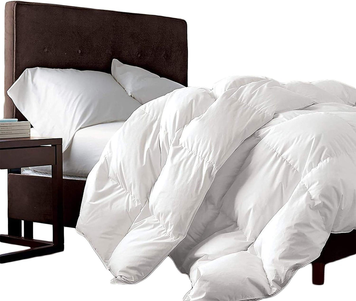 Luxurious Oversized King 108" x 98" Size Goose Down Fiber Waterfowl Feather Fiber Comforter Duvet, 100% Egyptian Cotton Cover, 65 oz. Fill Weight, Baffle Box Design, White Solid