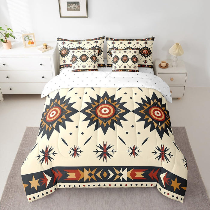 Feelyou Bohemian Bed Set For Kids Boys Girls Twin Size Geometric Striped 7 Pieces Beeding Set Ultra Soft Native American Design Boho Bed in a Bag with Comforter, Sheets, Pillowcases Western Room Decor