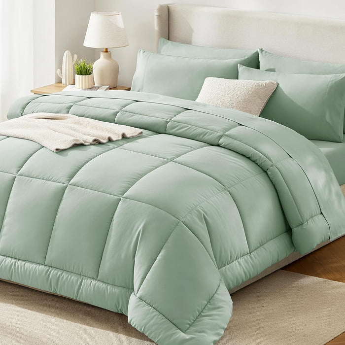 CozyLux King Size Comforter Set White, 7 Pieces Bed in a Bag, White Comforter King Size, All Season Bedding Sets with Stitch Quilted Comforter, Flat Sheet, Fitted Sheet, Pillowcases