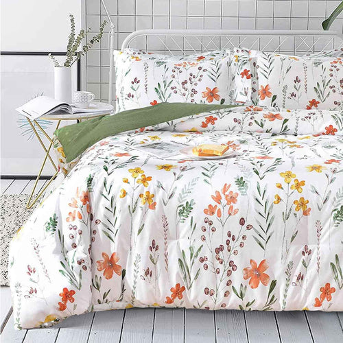 7 Pcs Full Size Comforter Set with Sheets, Pink White Floral Pattern Printed Preppy Decor Reversible Bed Sets - 80 x 90 Soft Microfiber Flower Duvet Cottage Vintage Bedding in a Bag for Women Girls