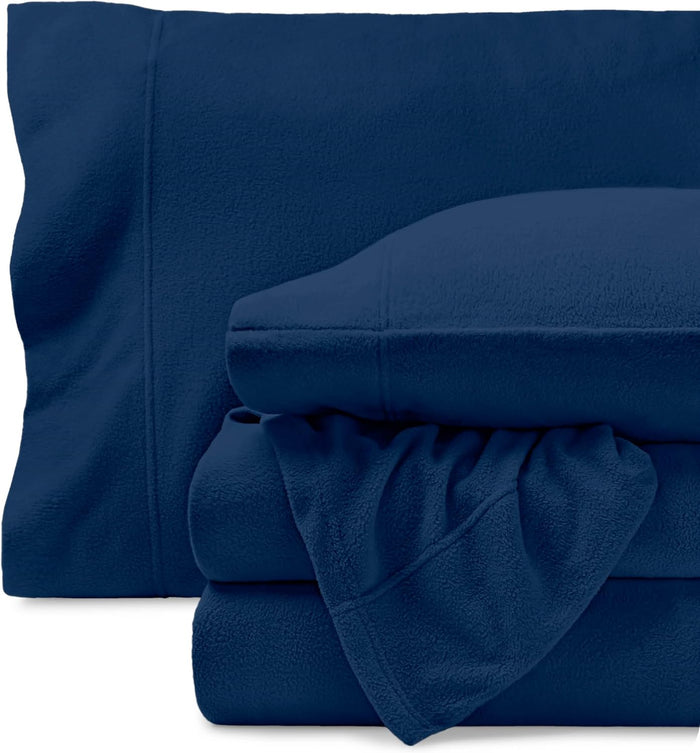 Bare Home Super Soft Fleece Sheet Set - Queen Size - Extra Plush Polar Fleece, No-Pilling Bed Sheets - All Season Cozy Warmth (Queen, Dark Blue)