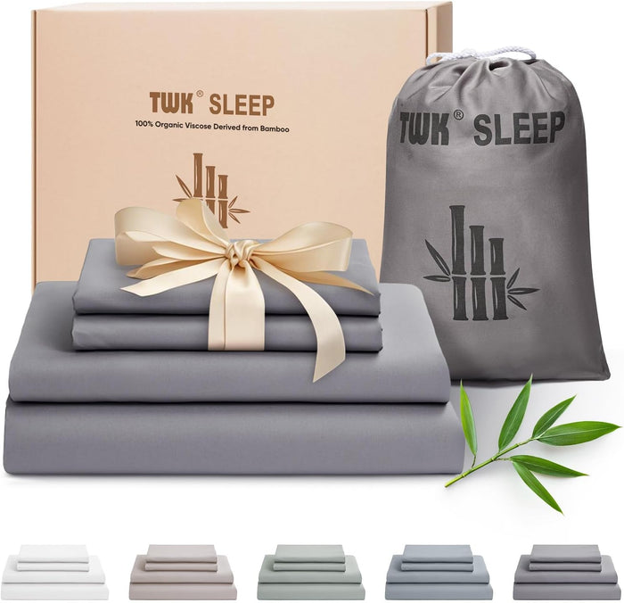 TWK Luxury Sheet Set, Genuine 100% Viscose Derived from Bamboo, Cooling & Breathable, Silky Soft, Bedding Sheets & Pillowcases (White, King(78 * 80 * 15))