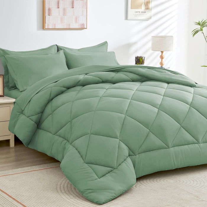 HEVUMYI Beige Tan Queen Comforter Set - 7-Piece All Season Bed in a Bag Queen, Ultra Soft Bedding Set with Comforter, Flat Sheet, Fitted Sheet, Pillowcases, Pillow Shams, Beige Tan