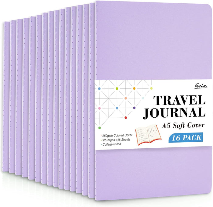 16 Pack Soft Cover Journal Bulk, Feela Lined Notebooks College Ruled for Work for Women Girl Writing, Blank Travel Journal Note Taking Notebook School Business Supplies, 8.2” x 5.5”, A5, Lemon Yellow