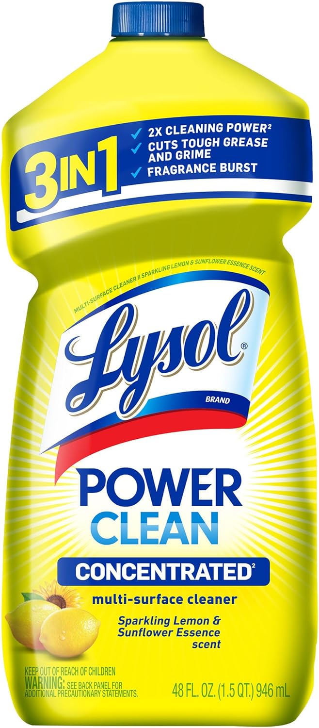Lysol Power Clean Multi-Surface Cleaner, 2x Concentrated Pour, Sparkling Lemon & Sunflower Essence scent, 28 Fl Oz (Packaging May Vary)