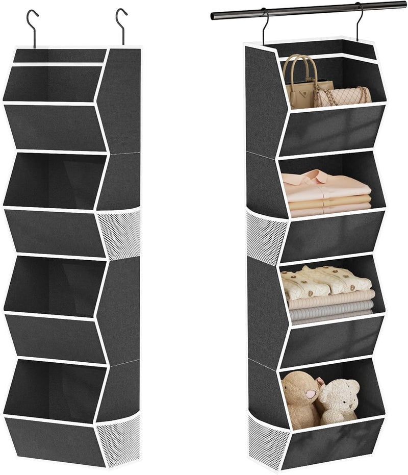 Hanging Closet Organizer 4 Shelf Collapsible Bedroom Closet Organizers and Storage Hanging with Mesh Pockets for Clothes, Fabric Hanging Storage Bins for Wardrobe Closet Organization and Storage, Grey