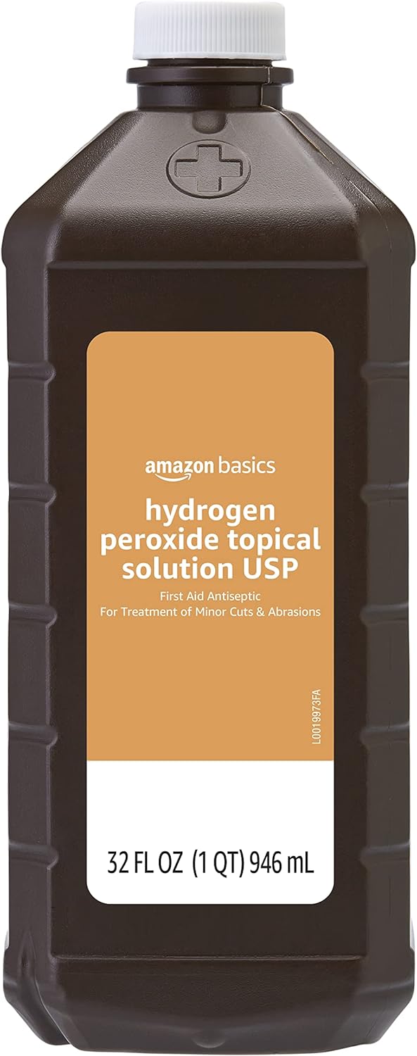 Amazon Basics Hydrogen Peroxide Topical Solution USP, First Aid Antiseptic for Cuts, Scrapes and Wound Disinfection, Pack of 1, 32 fl oz