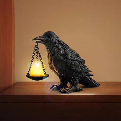 Halloween Decorations Indoor Gothic Home Decor Raven Lamp Tealight Holder for Bedroom Fake Crow Candle Holder Halloween Table Decorations Black