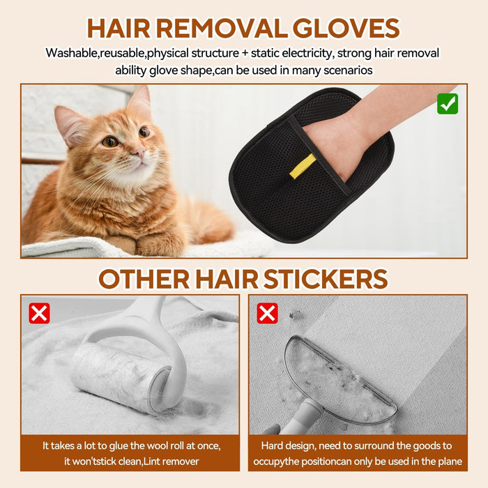 2 Pack Pet Hair Remover Gloves, Electrostatic Grooming Gloves for Dogs & Cats, Double-Sided Deshedding for Furniture, Carpet,The Magic Brush pet Hair Remover
