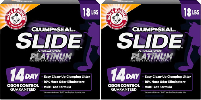 ARM & HAMMER Clump & Seal SLIDE Platinum Multi-Cat Clumping Cat Litter, 14-Day Odor Control, EZ Clean Technology, 18 lbs – No Scrubbing, Powerful Odor Eliminator