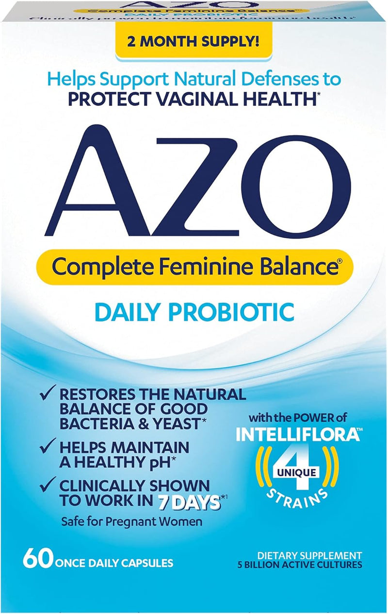 AZO Complete Feminine Balance Daily Probiotics for Women, Clinically Proven to Help Protect Vaginal Health, Helps balance pH and yeast, Non-GMO, 30 Count
