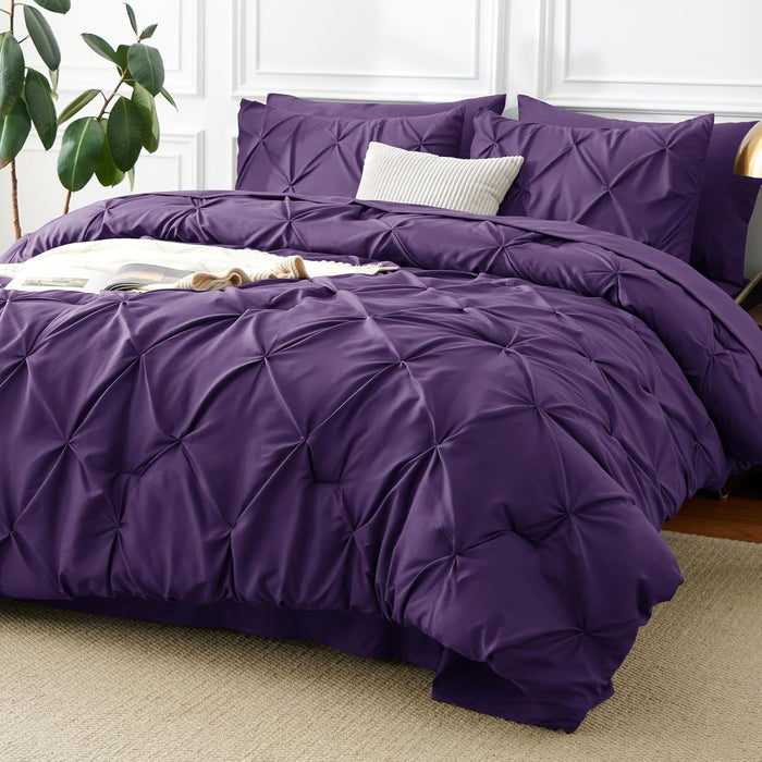 CozyLux Queen Comforter Set Taupe, 7 Pieces Pintuck Bed in A Bag, Premium Taupe Comforter Queen Size, Pinch Pleat Bedding Sets with Comforter, Sheets, Pillowcases & Shams