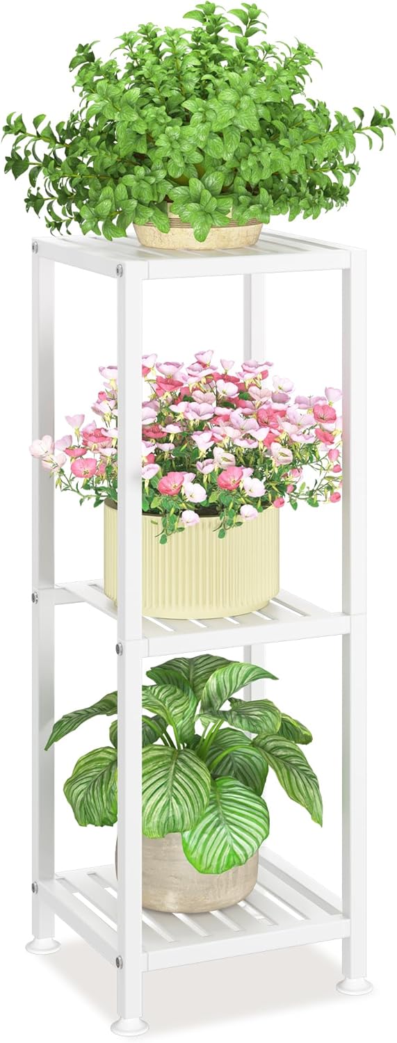 LASZOLA Black 3 Tiered Wood Plant Stand Indoor for Larger Heavy Duty Planter, Sturdy Multi Level Vertical Flowers Racks for Narrow Inside Floor , Decorate Shelving for Hold House Tree, Space Saving