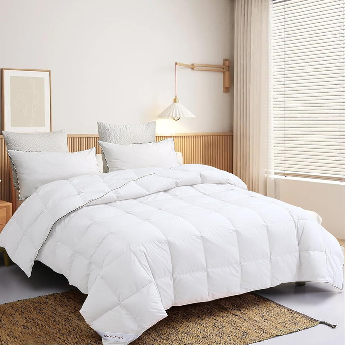 SNOWMAN Premium Down Comforter King Size, Luxurious All Season Duvet Insert with Cotton Blended Fabric, 44oz Fill Weight 3D Baffle Box Design Hotel Bedding Comforter (Blue,106"x90")