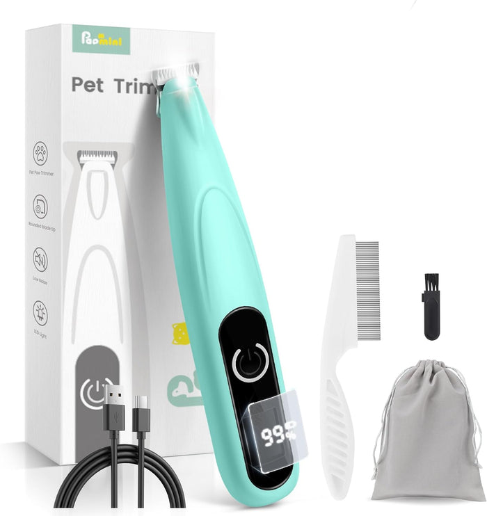 Dog Grooming Kit with LED Display, 35dB Ultra-Low Noise Dog Paw Trimmer, Cordless Hair Trimmer for Paws, Ears, Face, Rump with LED Light
