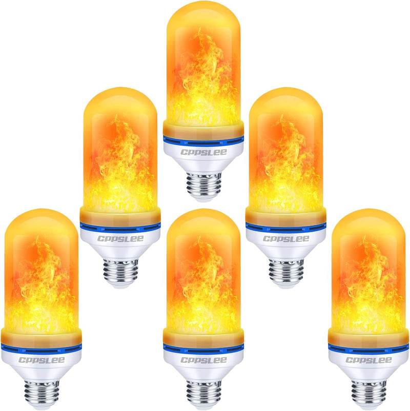 CPPSLEE LED Flame Light Bulbs, 4 Modes Flickering Light Bulbs, E26 Base Fire Flame Bulb for Halloween Christmas Decorations Patio Outdoor Indoor Home Decor (Yellow, 2 Pack)