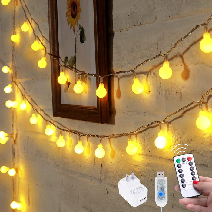 Minetom Globe String Lights, 33 Feet 100 Led Fairy Lights Plug in, 8 Modes with Remote Mini Globe Lights for Indoor Outdoor Bedroom Party Wedding Garden Christmas Tree Decor, Warm White