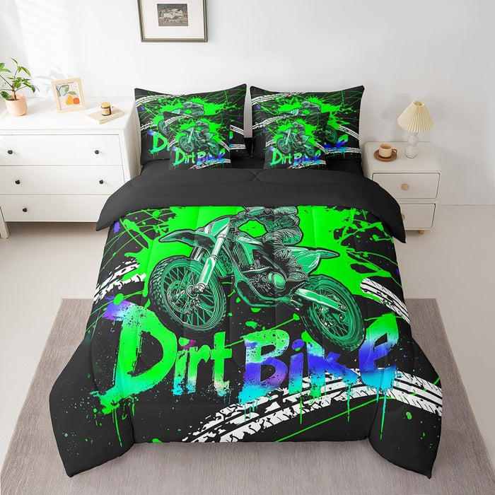 Feelyou Cool Motocross 7 Pieces Beeding Set Twin Size Dirt Bike Bed Set Ultra Soft Motorcycle Racer Bed in a Bag with Comforter, Sheets, Pillowcases for Girls Boys Room Decor Racing Motocross Rider