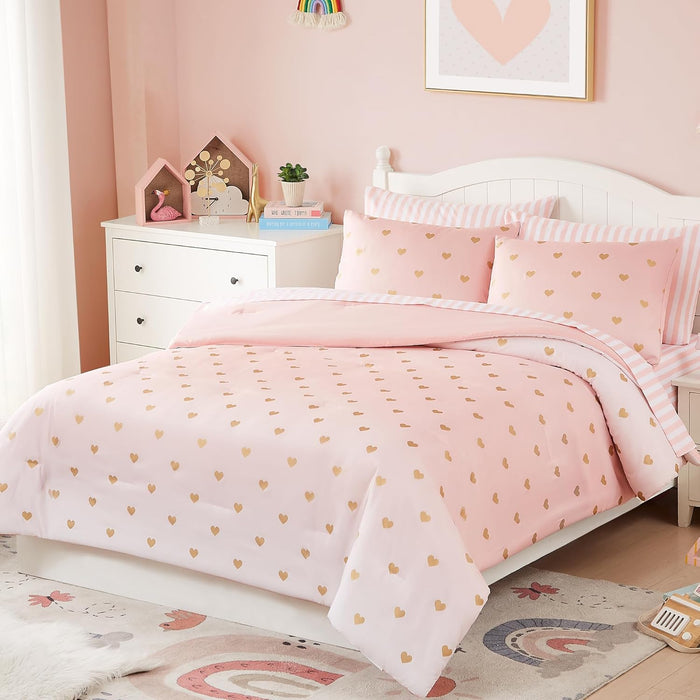 Full Size Comforter Sets with Sheets for Girls-7 Pieces Full Size Bedding Sets with Pink Comforter, Sheets, Pillowcases & Shams for Kids (Pink Diamond, 76" X 86")