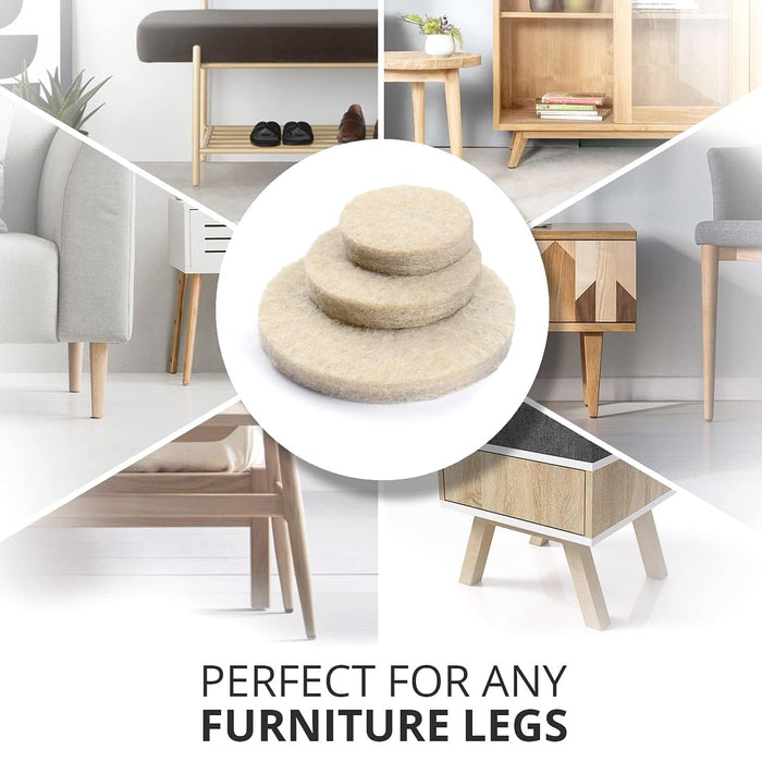 AAMATY Chair Leg Floor Protector Pads 80 + Pcs Set | Self-Adhesive Furniture Pads Round | 15mm, 25mm, 35mm | Beige Anti-Scratch Floor Protectors for Chairs, Tables, Sofa, Wooden Furniture & Floor Care