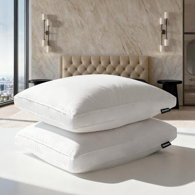 Beautyrest Goose Feather Down Fiber Gusseted Hotel Luxury Bed Pillows, 100% Cotton Cover, Jumbo Size Set of 2, White 2 Count