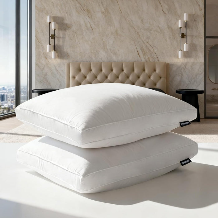 Beautyrest Goose Feather Down Fiber Gusseted Hotel Luxury Bed Pillows, 100% Cotton Cover, Jumbo Size Set of 2, White 2 Count