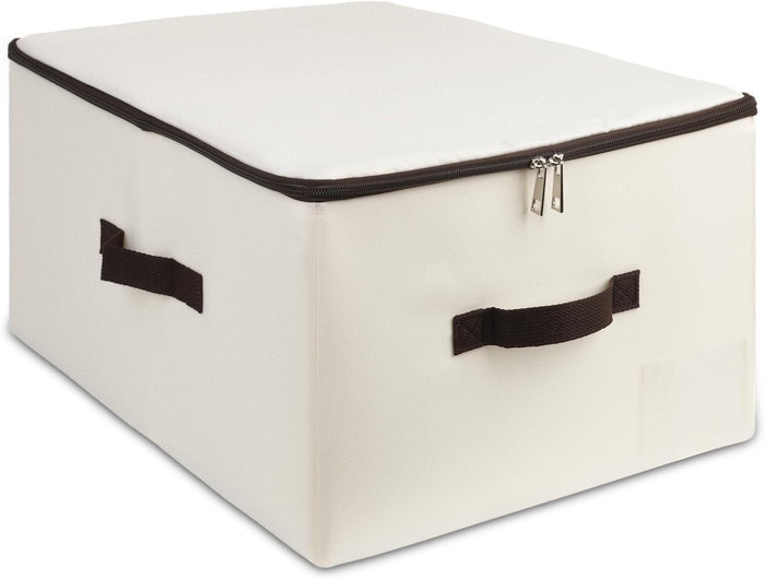 AMJ Foldable Fabric Storage Box (Set of 2) – Lidded Bin for Wardrobe, Household – Beige Organizer Cube – Washable & Stackable