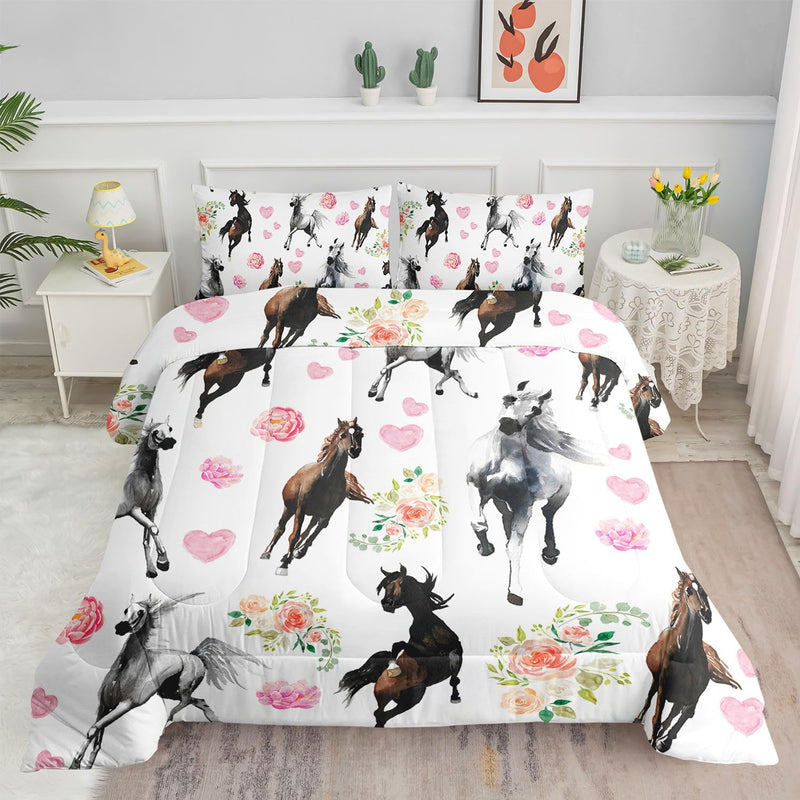 Kids Comforter Set American Flag Deer Printed Pattern Bedding Set with 1 Comforter and 2 Pillowcases for Girls Boys Bedroom All Season(American Flag Deer03 Twin)