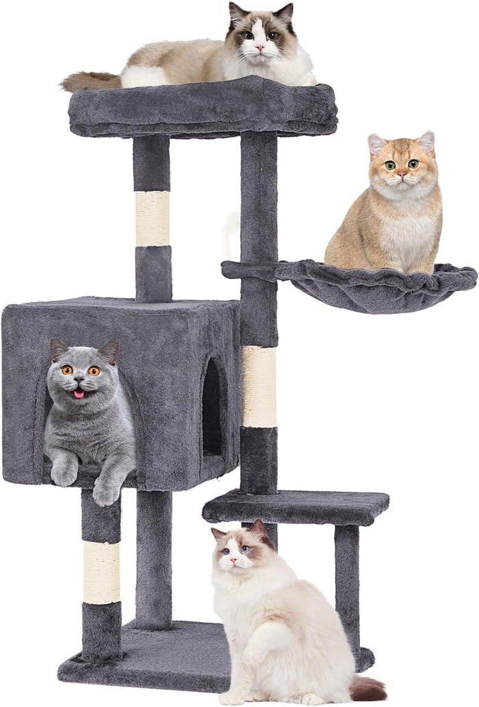 FDW Cat Tree 54in Cat Tower Multi-Level Durable Cat Scratching Post & Cozy Fun Cat Jumping Platform Space Saving Cat Condo Pet Play House for Indoor Cats,Dark Gray