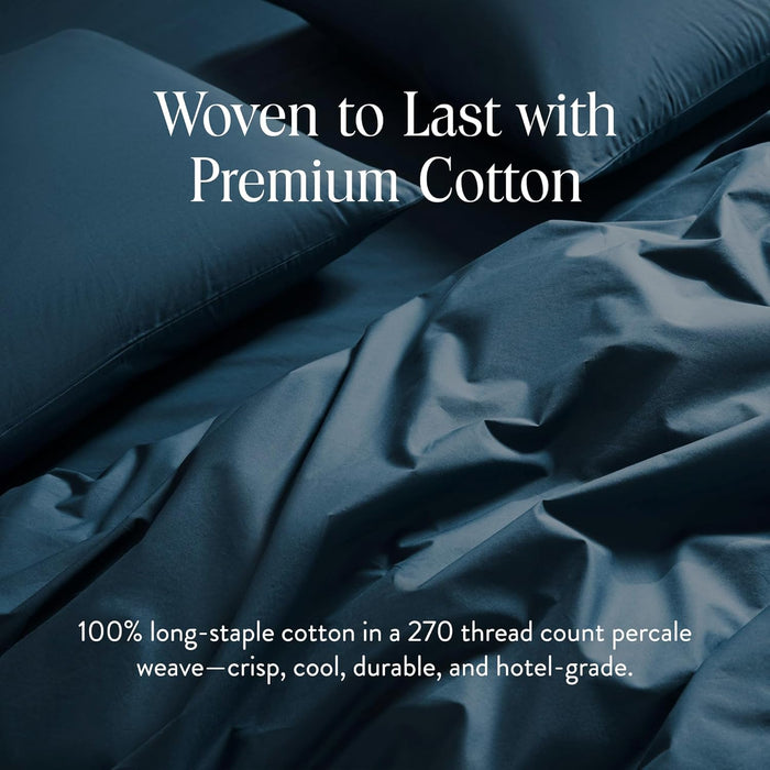 Brooklinen Luxury Percale Duvet Cover – 100% Cotton, Cool, Crisp, Extra-Long Corner Ties, Button Closure, Soft & Breathable – Machine Washable, Duvet Cover Full/Queen Bed Sizes (Abyss)
