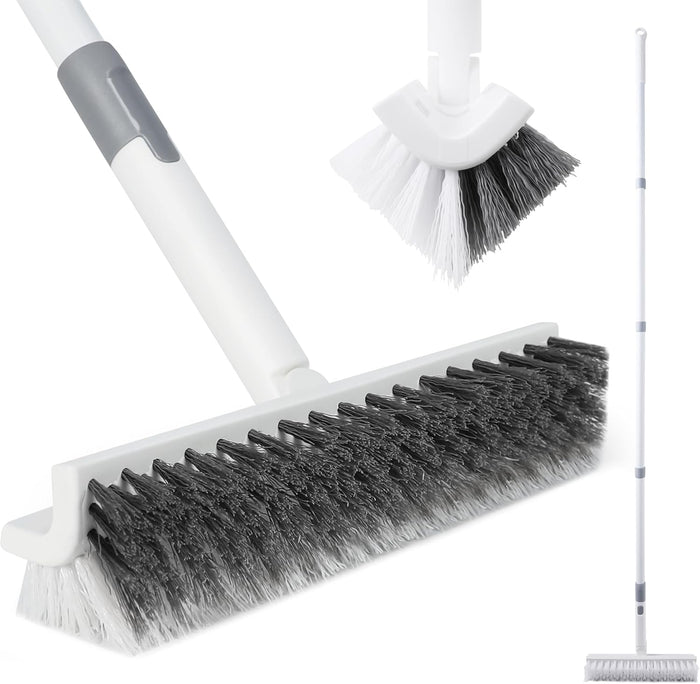BOOMJOY Floor Scrub Brush with Long Handle, 2 in 1 Scrape and Brush, Stiff Bristles for Cleaning Bathroom, Patio, Garage, Kitchen, Deck, Tile