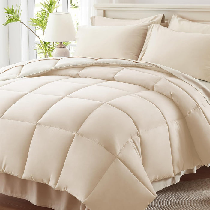 Anluoer Queen Comforter Set 7 Piece, Reversible Bed in a Bag Queen Size, Lightweight Bedding Set with 1 Comforter(88"*88"), 2 Pillow Shams, 2 Pillowcases, 1 Flat Sheet, 1 Fitted Sheet, Red & Black